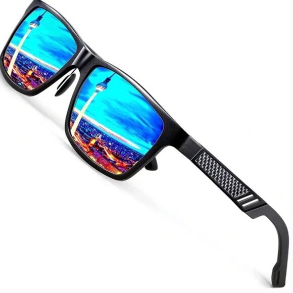 ATTCL Men's Polarized Sunglasses Al-Mg Metal Frame Ultra Light Black/Blue - Picture 1 of 14